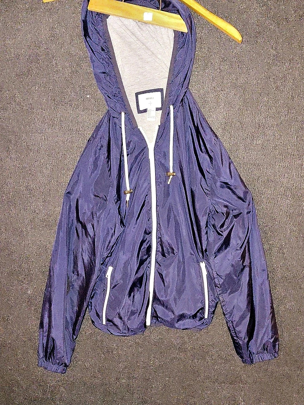 Forever 21 Hooded Windbreaker Blue Size Large Like New